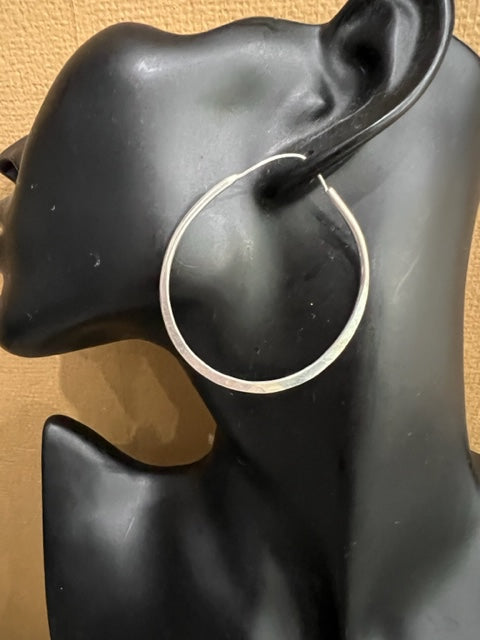 Medium Sterling Silver Hand-Hammered Hoops from Mali