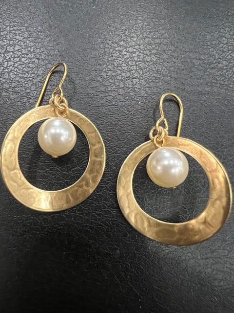 Brass Hoops with Pearl