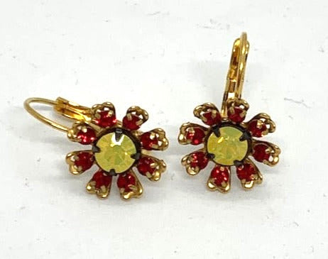 Swarovski Red/White Flower Cluster Earrings