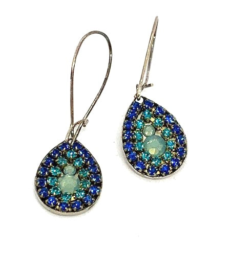 Bright Blue Capri Indicolite Swarovski Crystal Mosaic Teardrop Earrings