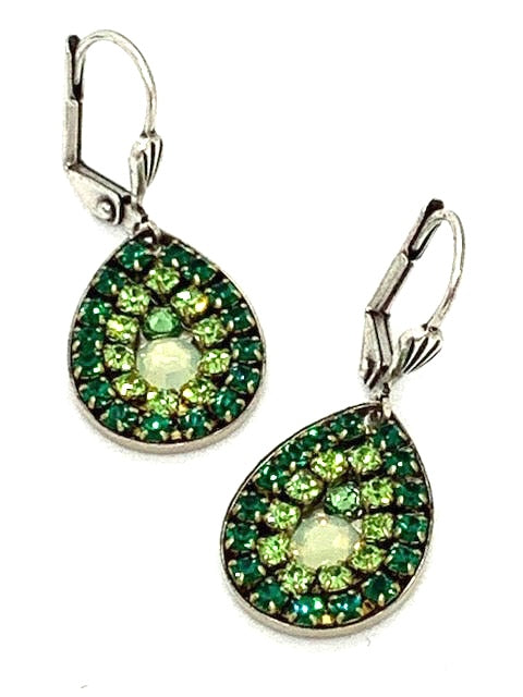 Emerald Peridot Green Opal Swarovski Crystal Mosaic Teardrop Earrings