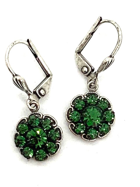 9 stone Cluster Swarovski Crystal Earrings with Shell Wire (Emerald)