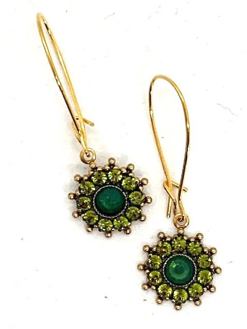Fancy 10 stone Sunburst Cluster Swarovski Crystal Drop Earrings (Emerald)
