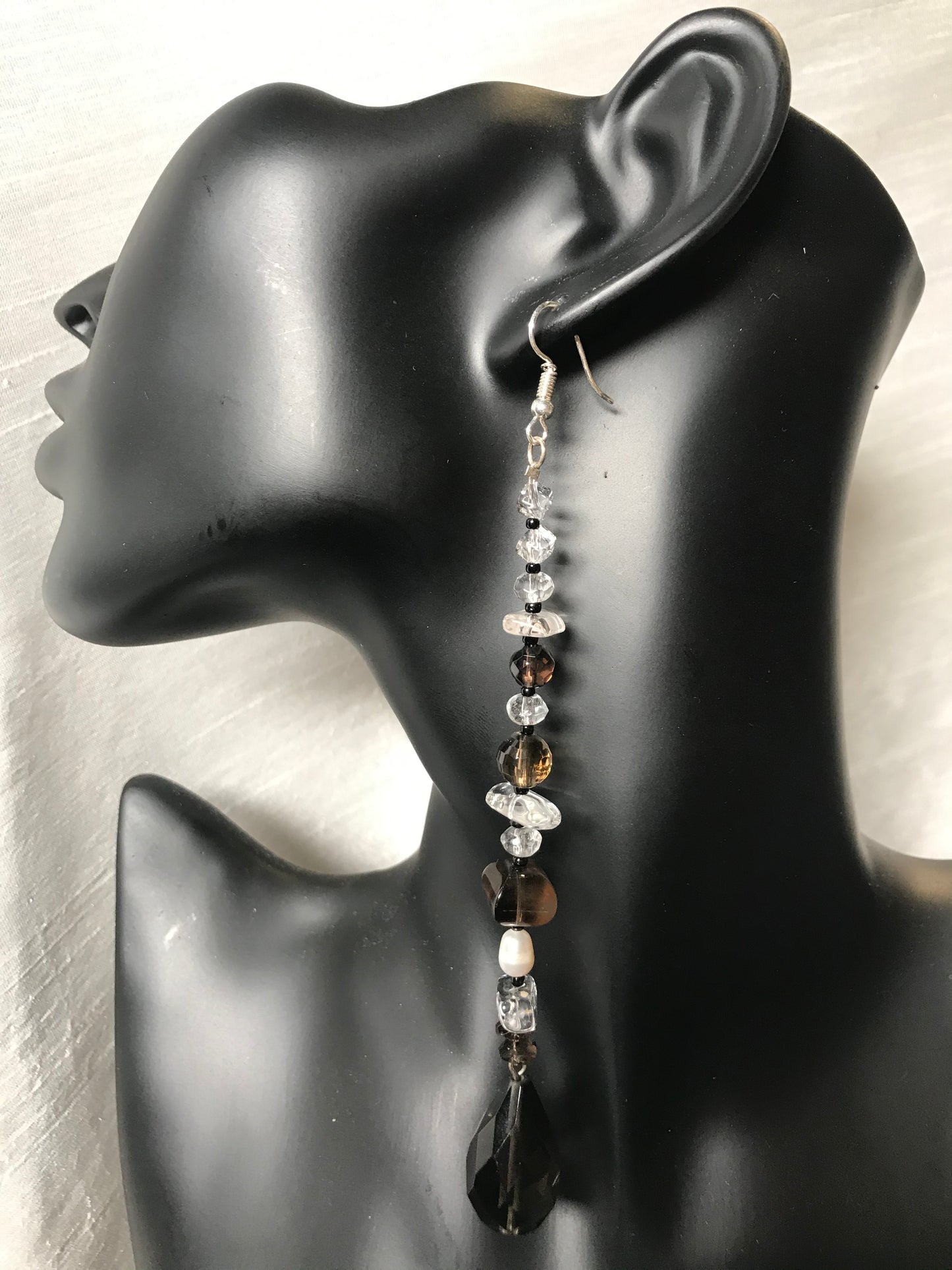 Crystal, Smokey Topaz & Pearl Earrings