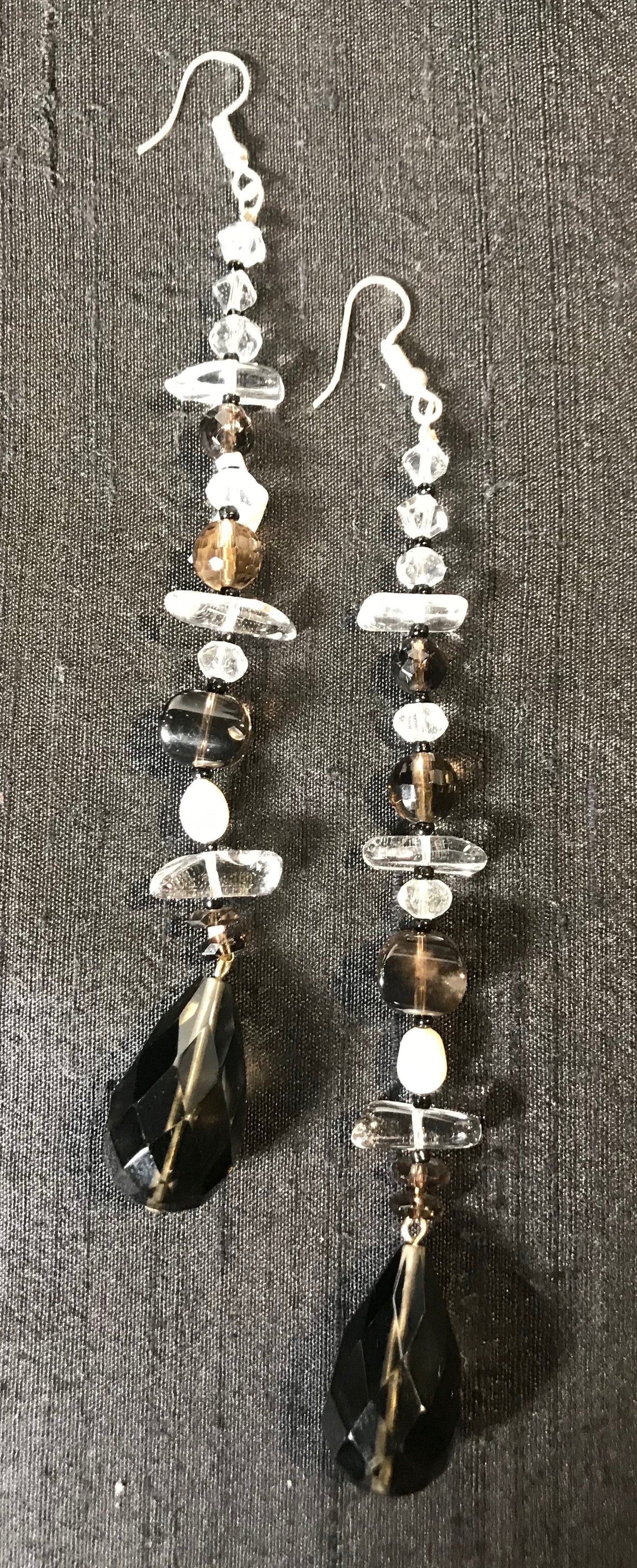 Crystal, Smokey Topaz & Pearl Earrings