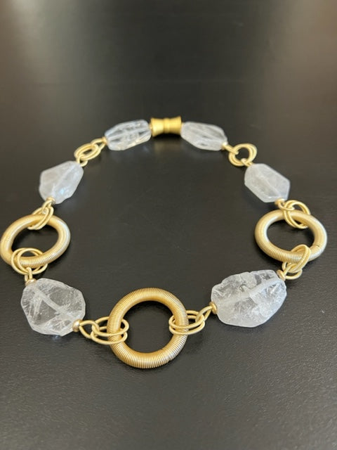 Quartz with Gold Piano Wire Ring Necklace
