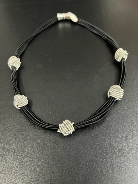 Black Piano Wire with Silver Knots