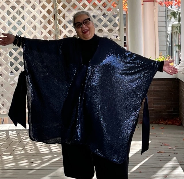 DTH Sequined Poncho (Navy)