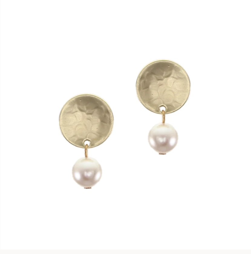 Disc with Hanging Pearl Post Earring