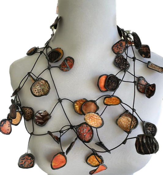 Up-Cycled Rubber and Elastic with Batik Fabric - Oranges/Browns