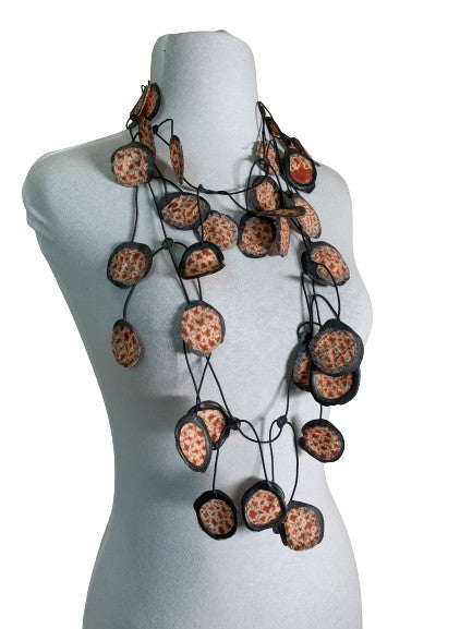 Up-Cycled, Antique, Silk Kimono Necklace - Reds