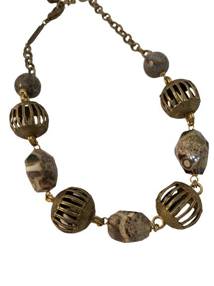 Brass beads from Ghana and jasper