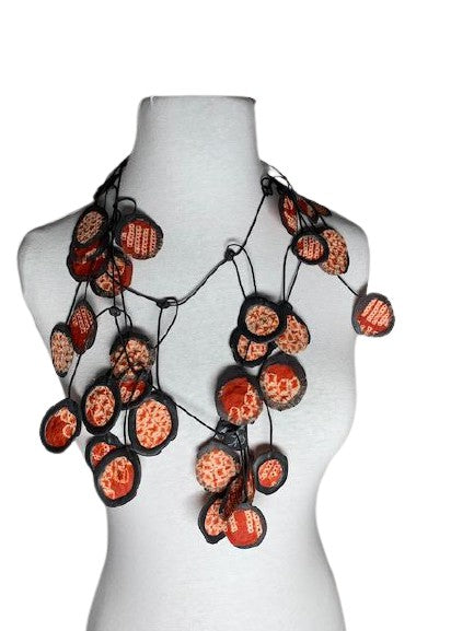 Up-Cycled, Antique, Silk Kimono Necklace - Reds
