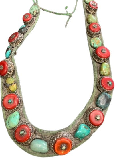 Very old Coral/Turquoise /silver hand carved Necklace